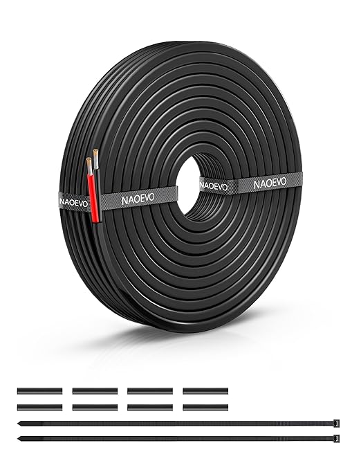 NAOEVO 12 Gauge Wire 2 Conductor Electrical Wire, 12 AWG Stranded PVC Cord, 12V Low Voltage/Tinned Copper/Flexible Cable for Automotive Wiring, Lamp Cord, Marine Cable (15FT)