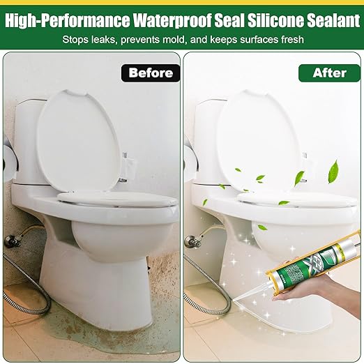 2 Pack Clear Silicone Sealant Caulk, 10.1 oz 100% Waterproof Silicone Sealant Adhesive Clear Caulk Tool for RV Marine Home Window Roof Door Kitchen Bathroom Bathtub Shower Auto Leakproof Seal