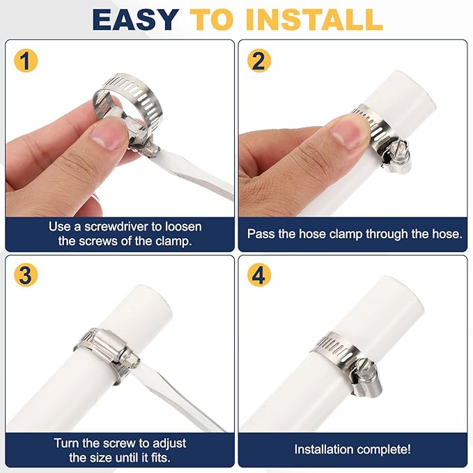 PATIKIL 20 Pcs Adjustable Hose Clamps,5/16"-5/8" (10mm-16mm) 304 Stainless Steel Worm Gear Drive Duct Pipe Clamp for Plumbing Automotive Mechanical Hose Connections, Silver