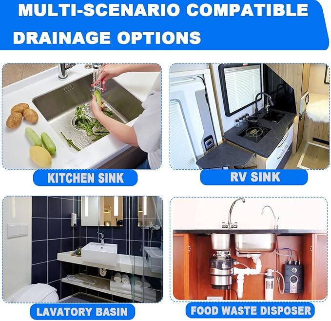White 1 1/4" and 1-1/2" P-Trap Plumbing Kit with Threaded Adapter, J-Bend for Restroom Sink Kitchen Sink Drain Pipe, Flexible Extension Tube Drain Tailpiece