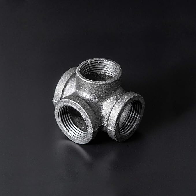 1" 4-Way Side Outlet Tee, Home TZH Malleable iron Pipe Fittings for Industrial vintage style, Flanges with Threaded Hole for DIY Project/Furniture/Shelving Decoration (10, 1")