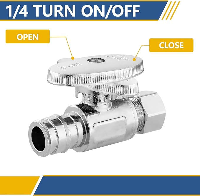 Straight Stop Valve,1/2 Inch Pex Expansion X 3/8 Inch OD Compression Straight Shut-off Valve with 1/4 Turn on/off (Pack of 2,ASTM F1960)(VALVE098)