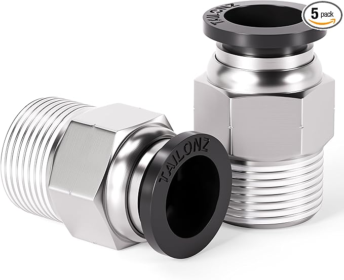 TAILONZ PNEUMATIC Male Straight 3/8 Inch Tube OD x 3/8 Inch NPT Thread Push to Connect Fittings PC-3/8-N3 (Pack of 5)