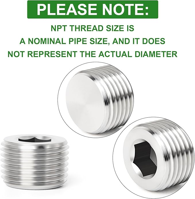TAISHER 10PCS 304 Stainless Steel Internal Hex Thread Socket Pipe Plug Fitting 3/8" NPT Male