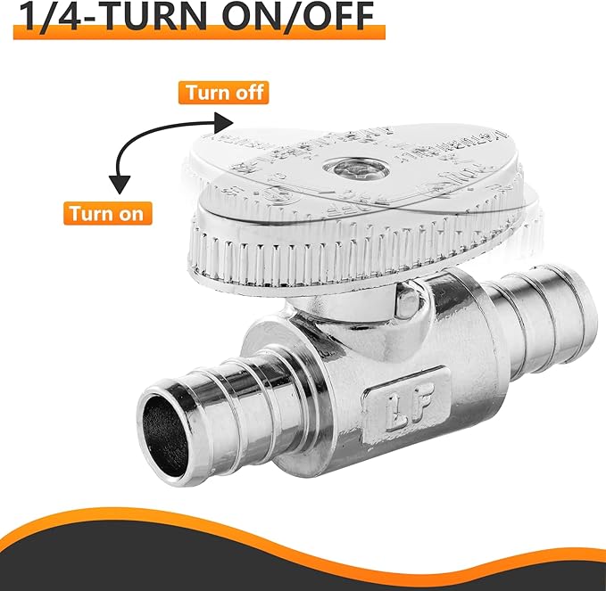 50-PCs HeSun Pex Barb Crimp Straight Stop Valve, 1/2" PEX x 1/2" PEX Straight Stop, 1/4 Turn Shut Off Valve for Bathroom, ASTM F1807(VALVE105-50)