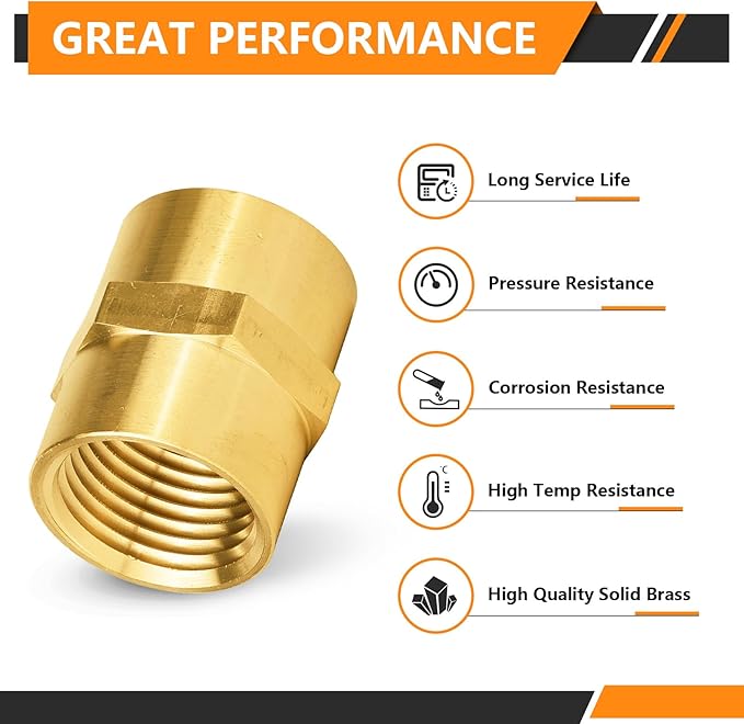 10-PCs HeSun Brass Pipe Fitting, 1/2" NPT Female x 1/2" NPT Female Hex Pipe Adapter