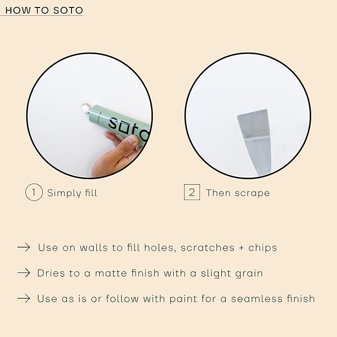 soto Small Hole Repair, Off-White Spackle, 4 Ounces (No. 08 Artisan White) — High Strength Small Hole Filler for use on: Walls, Drywall, Ceiling, Furniture, Cabinets