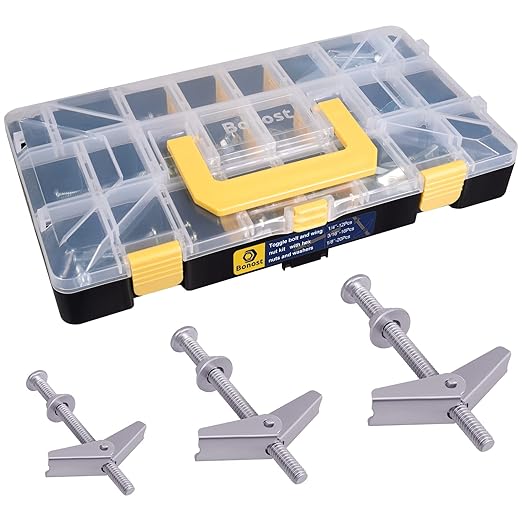 48 Sets Toggle Bolts - 1/4 3/16 1/8 Inch Butterfly Toggle Anchors for Drywall - Toggle Bolt Assortment Kit with Matching Wing Nuts, Hex Nuts, Washers