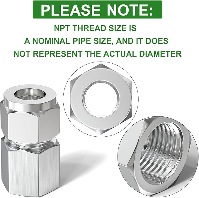 TAISHER 5PCS 304 Stainless Steel Compression Tube Pipe Fitting Connector, 1/2" Tube OD x 1/4" NPT Female Straight Adapter
