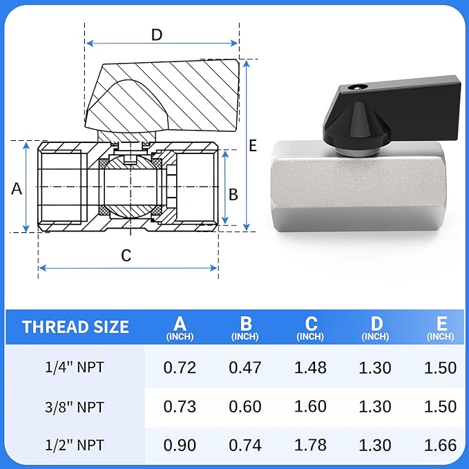 ChillWaves Brass Mini Ball Valve, Shut Off Switch Ball Valve 1/2" NPT Female x 1/2" NPT Female Thread Pipe Fitting(4-PACK)