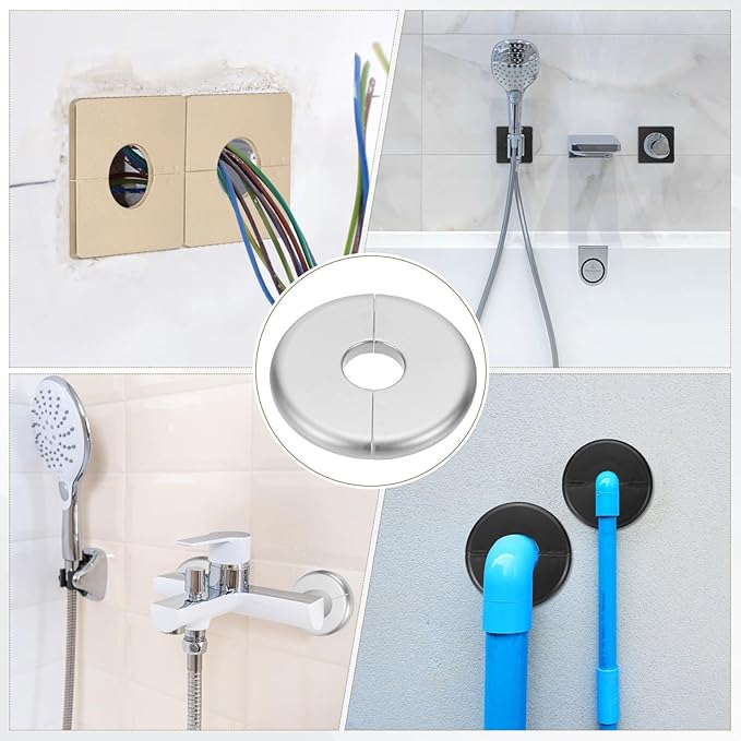 PATIKIL Wall Split Flange 80mm / 3.1" OD, 4 Pcs Round Escutcheon Plate Cover PPR Plumbing Cover Plates with Self-Adhesive Tape for 22.5mm / 0.9" Dia Water Pipe Faucet, Silver