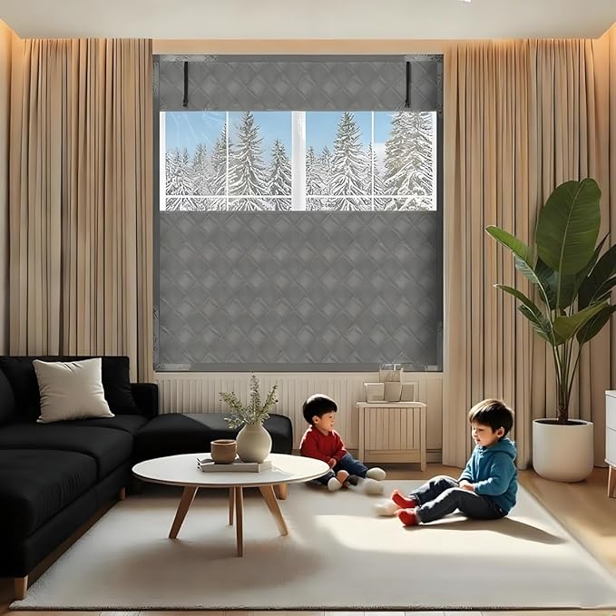Thermal Window Cover for Wintern, Window Insulation Kit Blackout Oxford Curtain, Thicken Warm Waterproof Attic Insulation Blanket, Draft Blocker in Home RV 38 39 47 57 62 63in(Grays,51x47in)