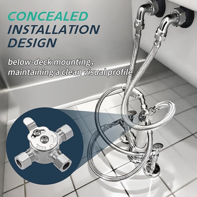 4 PCS Below Deck Mixing Valve,3/8" Compression LF Brass Body,Thermostatic mixing valve for hot and cold water,Compression Sleeve and Nuts Included.
