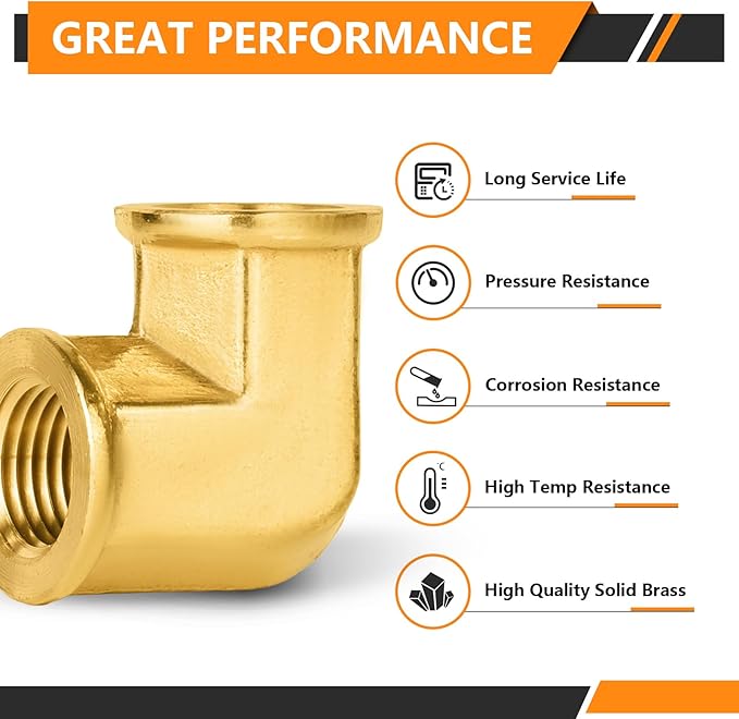 10-PCs HeSun Brass Pipe Fitting, 1/8" x 1/8" NPT Female 90-Degree Barstock Street Elbow