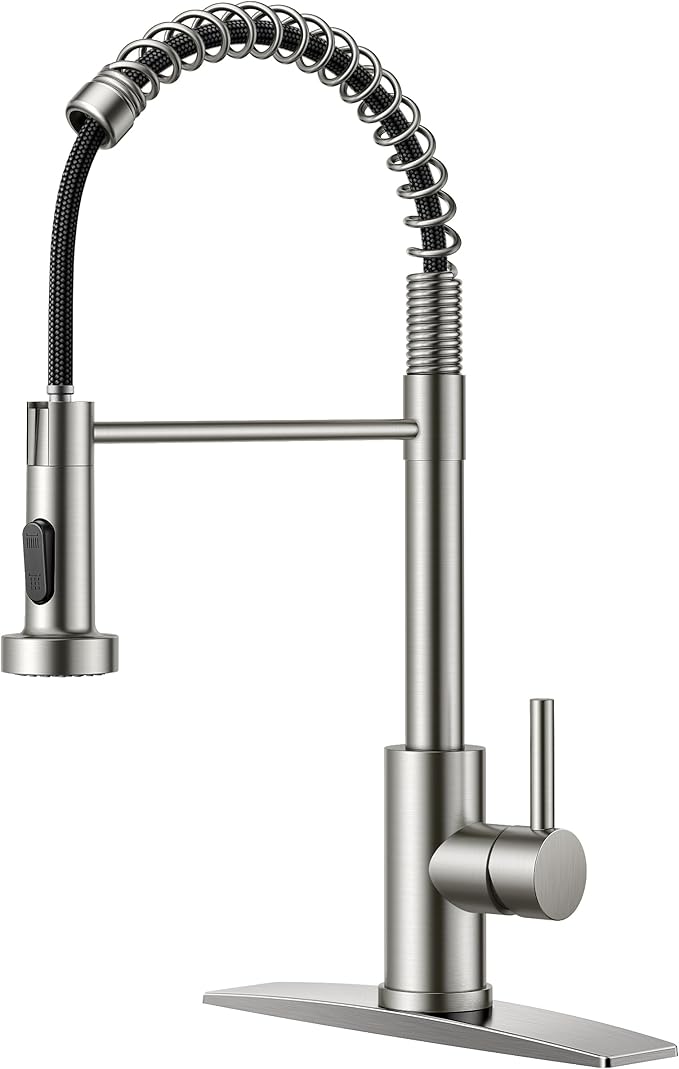 FORIOUS Kitchen Faucets, Brushed Nickel Kitchen Sink Faucet with Pull Down Sprayer, Commercial Kitchen Faucet Stainless Steel, Classic Single Handle Pull Out Sink Faucets for RV Laundry Utility Room