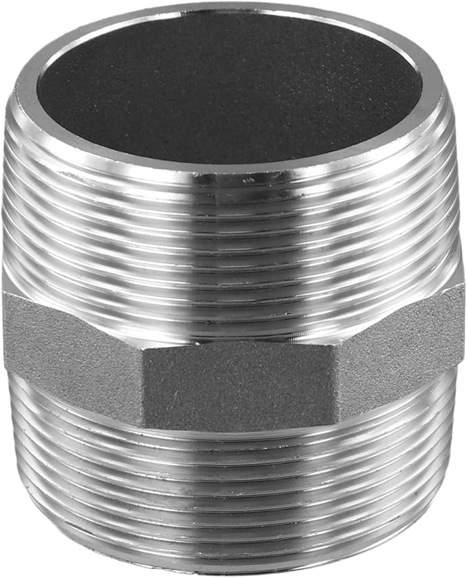 Hex Nipple 2 Inch Male to Male, 304 Stainless Steel Threaded Pipe Fitting for High Pressure Plumbing, 150 PSI, Resistant