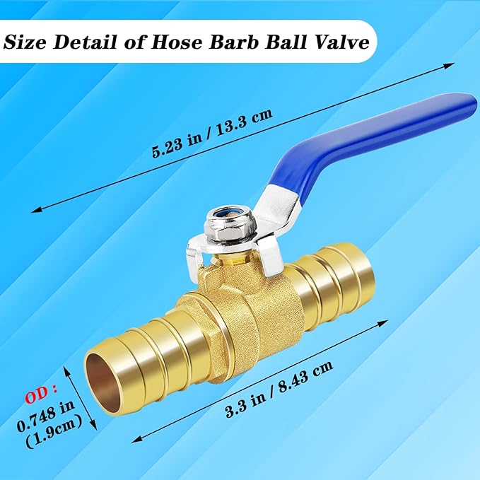 Brass Hose Barb Ball Valve Kit-1pcs 3/4'' Heater Hose Shut Off Valve with Stainless Steel Clamps-High Temperature Resistance Shut off PEX Ball Valve for Water, Oil, Gas, Fuel line Fittings