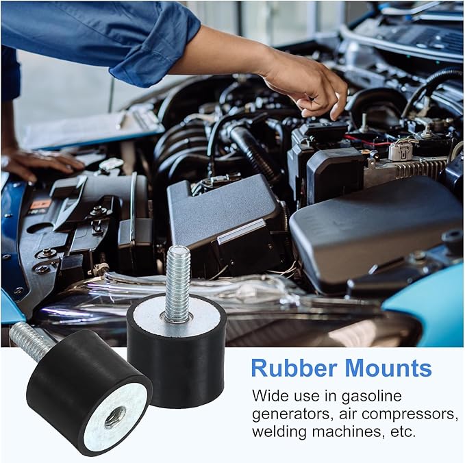 uxcell M6 Rubber Mounts, 4Pcs 24x20mm(DxH) Rubber Cylindrical Anti Vibration Isolator Shock Absorber with Lock Nut for Car Bobbin Generator Air Compressors