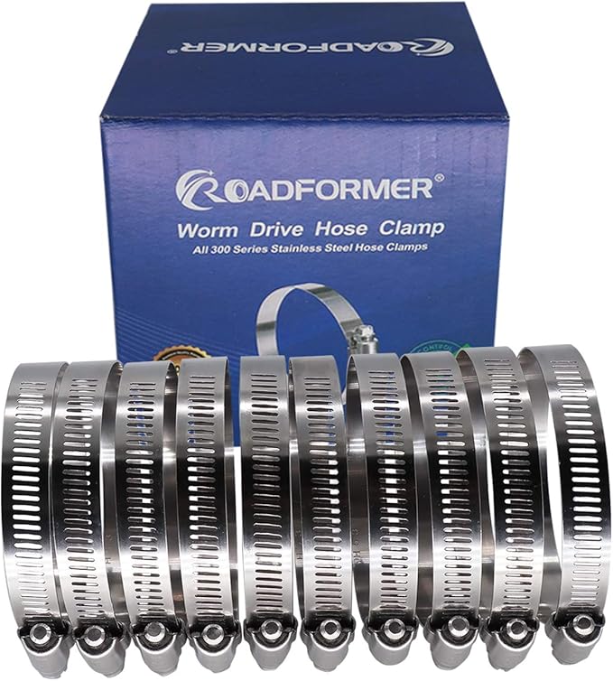 ROADFORMER 4" Worm Gear Hose Clamp - SAE 64 Size, Full Stainless Steel with 1/2" Band Width, Working Range 90mm - 114mm Hose Clamps,10 Pack
