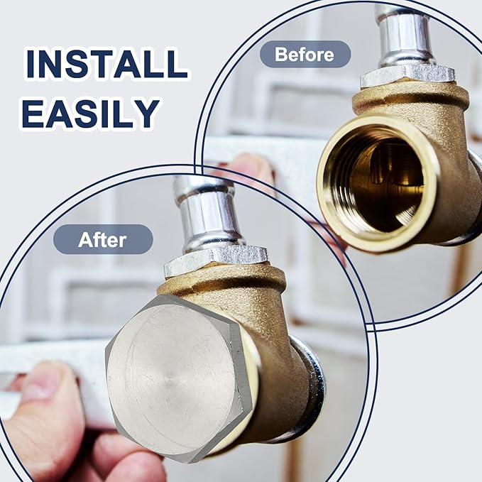 MECCANIXITY BSPP Pipe Plug Fitting, 304 Stainless Steel G1/2 Male Outer Hex Thread for Plumbing Fixed with Sealing Rubber Ring