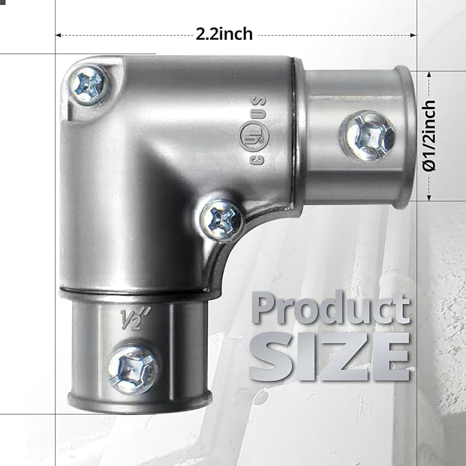 Detachable Pull-Elbow Coupling, 1/2 Inch 90 Degree Inside Corner EMT Conduit Fitting, Zinc Die-Cast Construction with Set Screw, for Easy Wire Pulling, 10-Pack, Silver