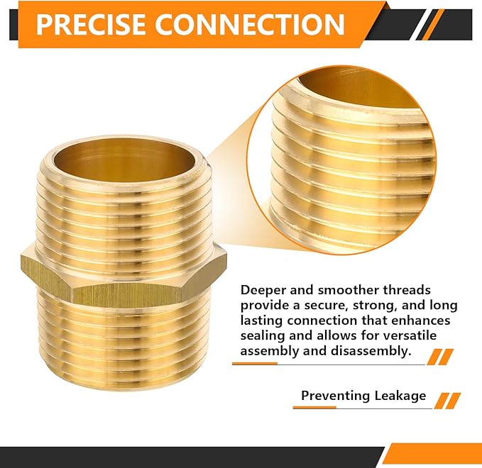 10-PCs HeSun Brass Hex Nipple Pipe Fitting, 1" NPT Male x 1" NPT Male Nipple Pipe Adapter(NPT015)