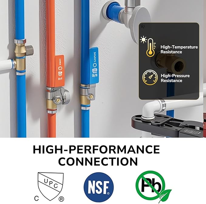 Pex Fittings, 1/2" Female NPT to 1/2" Pex Male Adapter, Heavy-Duty Brass Crimp Fittings for PEX Pipes with Leak-Resistant Construction, NSF & UPC Certified, 6 Pack