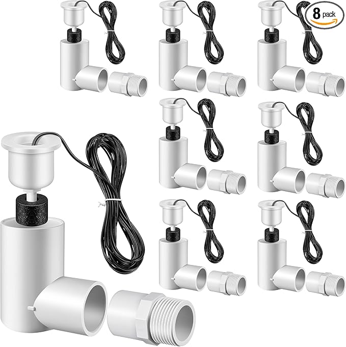 8 Pack SS2 Float Switch for Easy Installation, AC Float Switch with 3/4 Inch Adaptor and 6ft Wire, Water Level Accessory for HVAC System with Condensate Overflow Detection