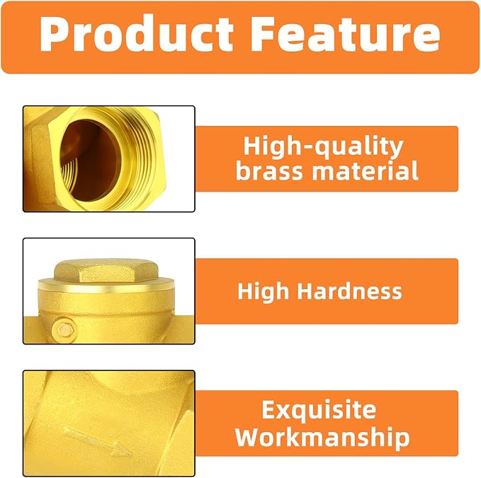 GASHER 1PCS Brass Swing Check Valve 1-1/4" Female Thread, Backflow Prevention, Check Valves for Sump Pump and Air Compressor, Gas Air Fuel Oil Water