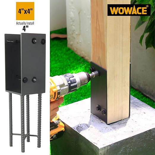 4"x4" Stainless Steels U-Shape Post Holder, Wet Concrete Post Anchor, Heavy-Duty Post Base Bracket for Fence, Deck Railing, Wood Gazebo, Pergola (2pack-Dark Gray)
