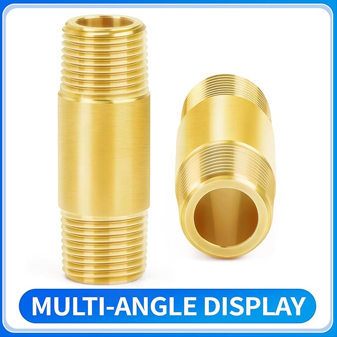 ChillWaves Brass Pipe Fitting, Long Nipple Pipe 3/4" NPT Male x 3/4" NPT Male Thread 2" Length(50MM)(2-PACK)