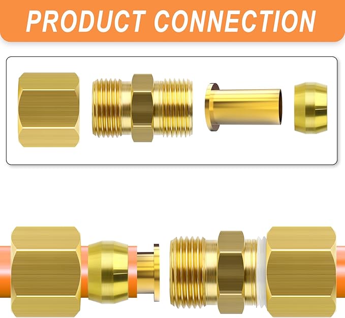 GASHER 20PCS Brass 1/4" Compression Fitting, Brass Compression Nut
