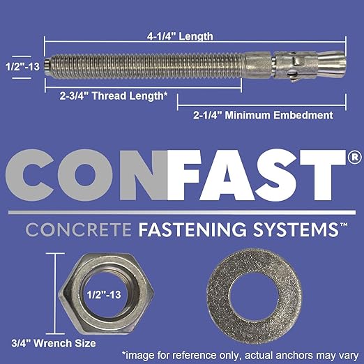 CONFAST 1/2" x 4-1/4" Wedge Anchor Zinc Plated (Box of 25)