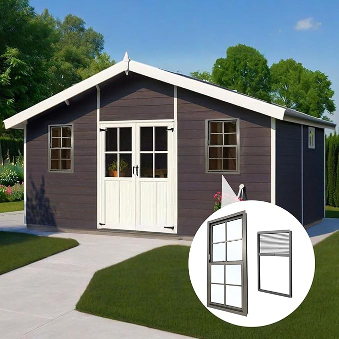 42x32 Shed Windows, Sliding Windows with Double Panel Tempered Glass and Screen, Household Storm Window with Sealing Strips, Small Ventilation Window for Basement Chicken Coops Bathroom Black