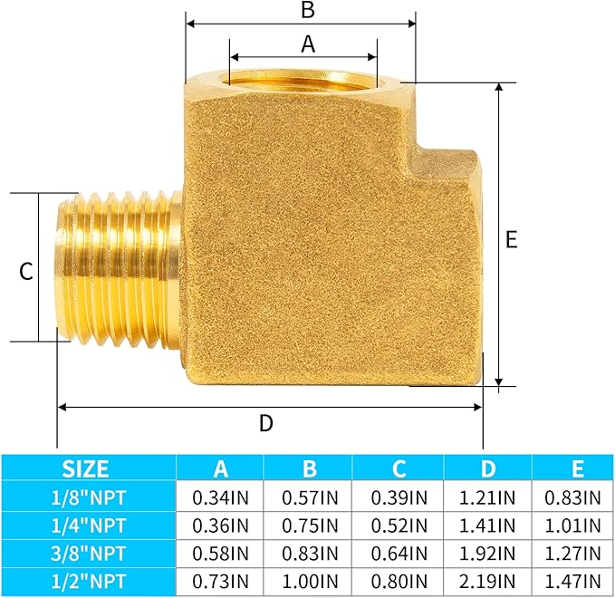 ChillWaves Brass Pipe Fitting, Barstock Male Run Tee 1/4" NPT Female x 1/4" NPT Female x 1/4" NPT Male Thread Adapter(6-PACK)