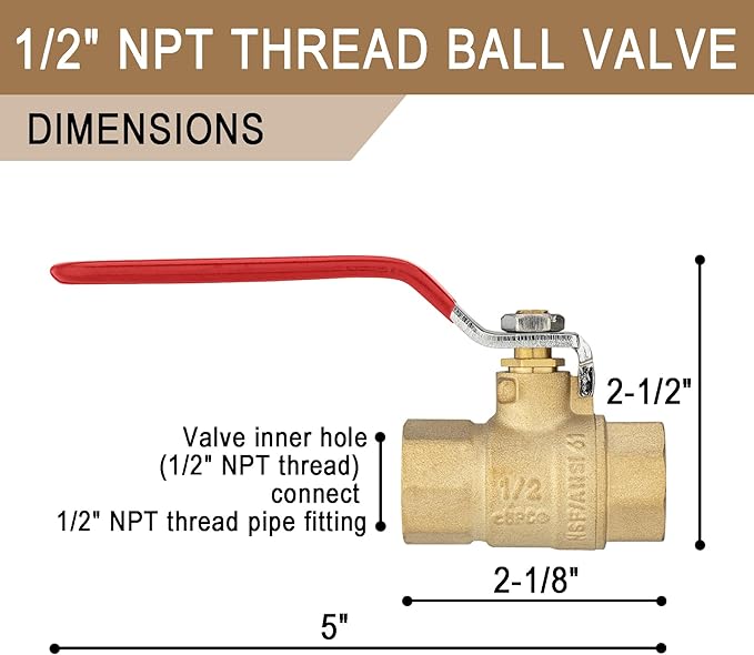 [4 Pieces] Lingmfg 1/2" NPT Thread Ball Valve Shut Off Valve LING-BV1-1/2FNPT-4