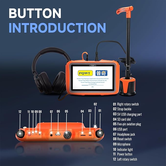 PQWT L5000 Underground Water Leak Detectors Indoor Outdoor Wall Water Pipe Detector Machine Multi Sensor Acoustic Pipeline Leakage Detection Kit Noise Reduction Headphone Smart Touchscreen Carry Case