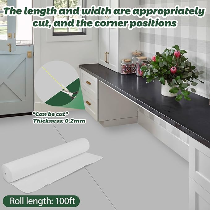 39 in x 100 ft Temporary Floor Protection Reusable Self-Adhesive Floor Covering, Suitable for Decoration, Painting, Hardwood Floor Protection Film (325 Square Feet White)