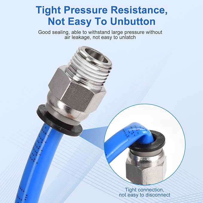12 Pcs Push to Connect Fittings 1/4 Inch Tube OD x 1/8 Inch NPT Thread Pneumatic Male Straight and Elbow Quick Connect Air line fittings