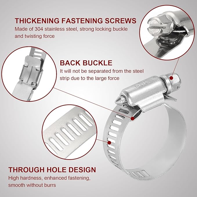 MECCANIXITY Stainless Steel Hose Clamp, Worm Gear Clamp Adjustable 1/2"- 3/4"(13-19mm) Fuel Line Hose Clamps Duct Clamp for Pipe Plumbing Automotive Mechanical (Pack of 10)