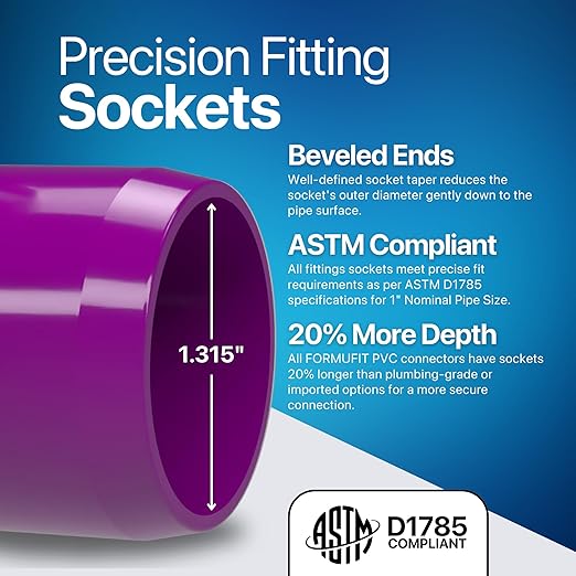 FORMUFIT 1” 4-Way Tee Furniture Grade PVC Fitting in Purple, Made in USA, UV-Resistant, Impact-Proof, 1.315” Actual Socket Diameter (Pack of 4) - F0014WT-PU-4
