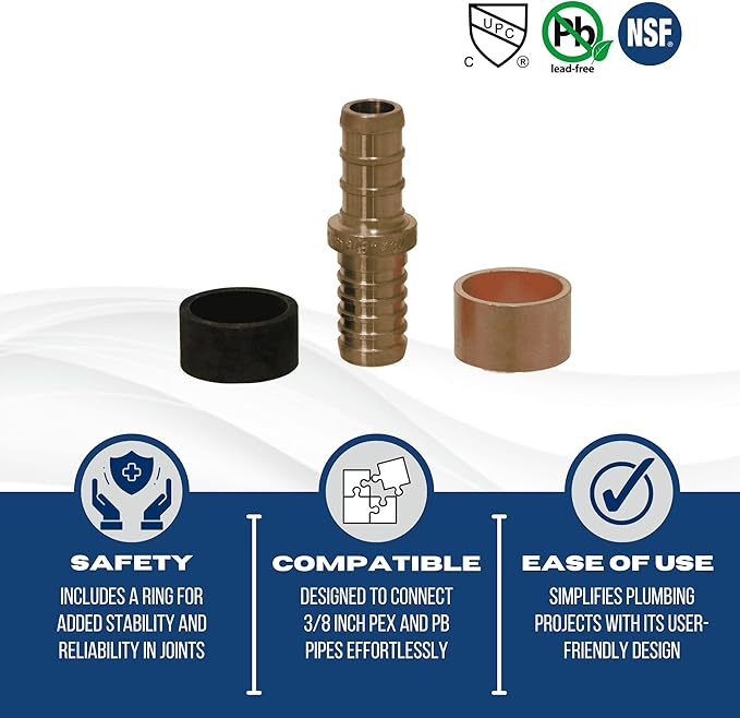 XFITTING 3/8 Inch Pex x 3/8 Inch PB (polybutylene) Slicing coupling with ring, Repair Kit, 31-2-2=10XX, 10 Pieces