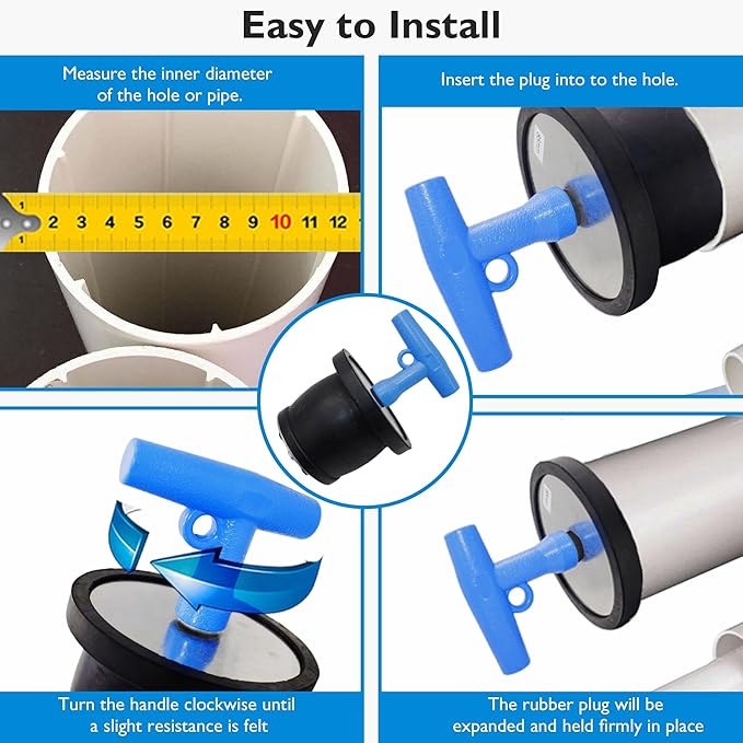 Mechanical Test, Seal, Cleanout Pipe Plug, 2-5/8 to 3-1/8 in Expandable Rubber Plug Sewer Cleanout Cap Cover for DWV Testing, SSteel Boat Handle Drain Plug with Galvanized Screw and Nut