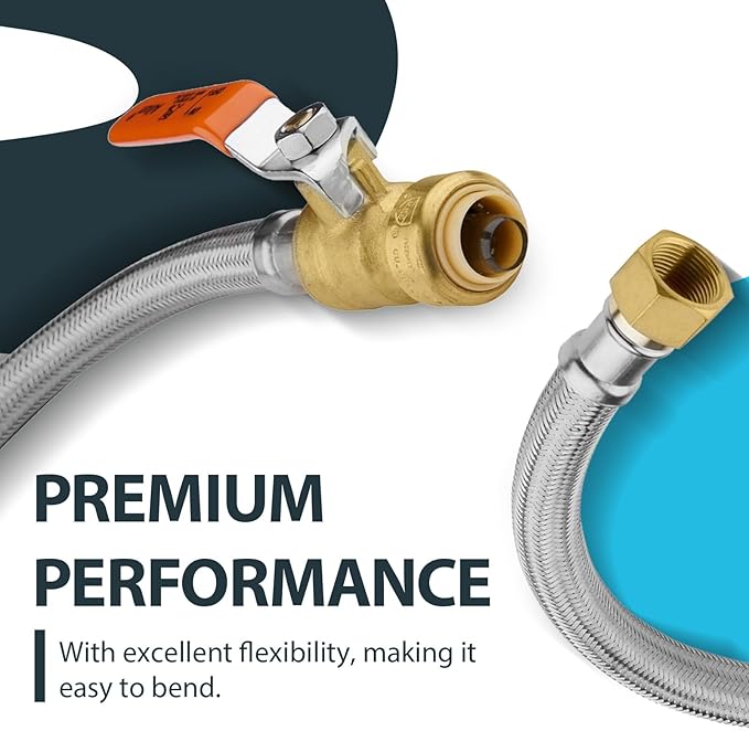 (20 Pack) Seelink 12-Inch Stainless Steel Flexible Heater Hose, 3/4 Inch Push-fit Ball Valve x 3/4 Inch FIP, Push-to-Connect for Copper, PEX, and CPVC