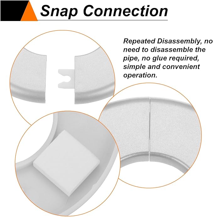 HARFINGTON 8pcs Wall Split Flange 11mm/0.4" Self-Adhesive Plumbing Cover Plates ABS Plastic Round Escutcheon Plate Buckle Design for Water Pipe Bathroom Kitchen Decoration, Silver Tone