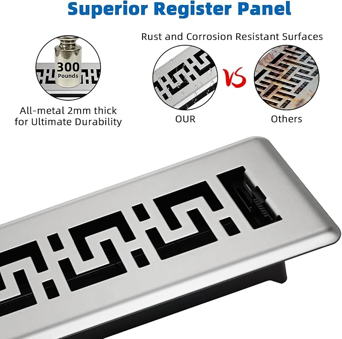 Floor Register 2x12-6 Pack Floor Vent Covers Heavy Duty Walkable Steel Floor Vents Adjustable Decorative Vent Covers for Home Floor Sidewall Office or Ceiling Vent