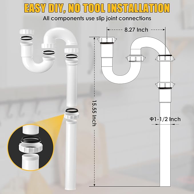Saillong 25 Pcs Garbage Disposal Installation Kit Complete Kitchen Sink Drain Pipe Kit for Double Bowl Sink, 1-1/2" Plumbing, Simple Install, Leak Proof (Set B)