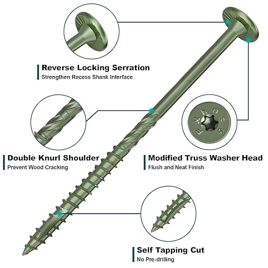 #14 Heavy-Duty Wood Screws, Star Drive Deck Screws, Rust Resistant Timber Screws for Timber/Log/Landscaping Wood (4-1/2 Inch,100Pcs,Green)