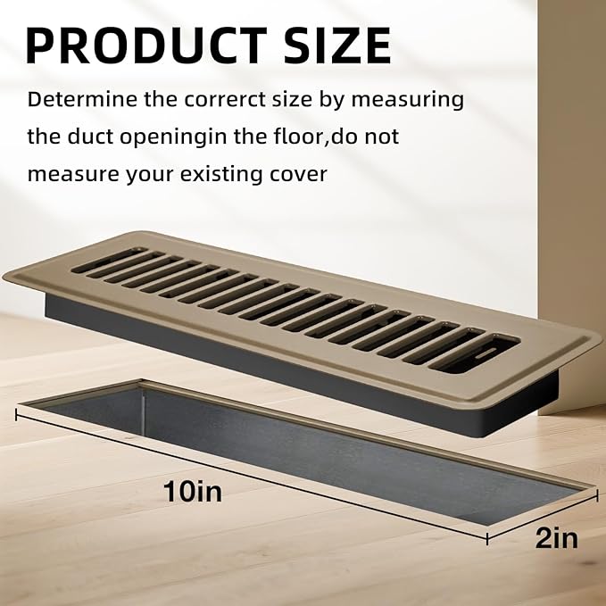 Floor Register 2x10, 4 Pack Floor Vent Covers for Home Floor Heavy Duty Steel Walkable Floor Vents Air Vent Covers for Sidewall and Floor, Brown