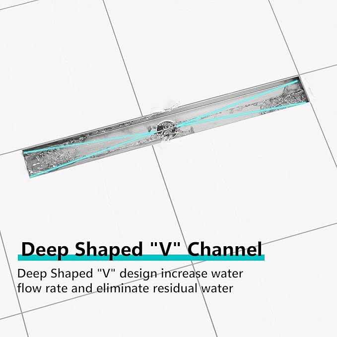 Neodrain 28-Inch Linear Shower Drain- with 2-in-1 Flat & Tile Insert Cover, Brushed 304 Stainless Steel Rectangle Shower Floor Drain,Floor Shower Drain with Adjustable Leveling Feet, Hair Strainer